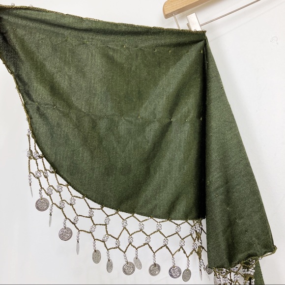 Vintage belly dancing skirt hip belt bedlah green - Picture 7 of 11